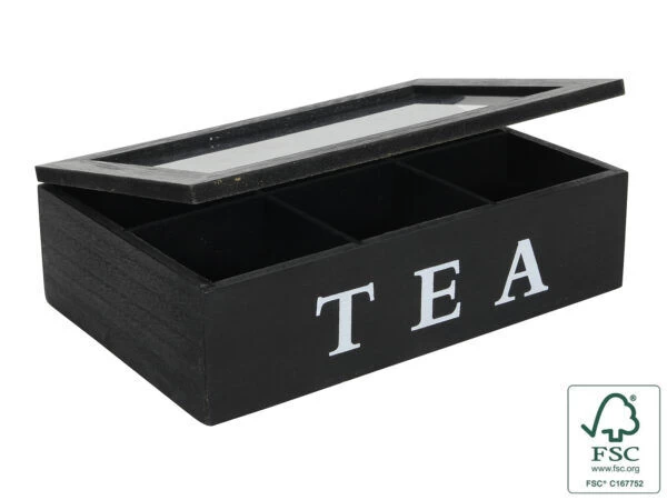 Oldenhof Theedoos Fluweel 6 Vakken Zwart Hout 1 Oldenhof Theedoos Fluweel 6 Vakken Zwart Hout